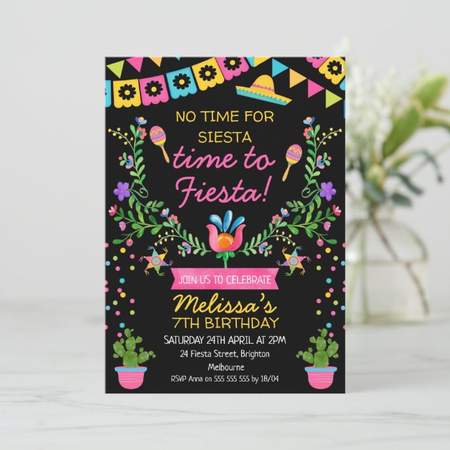 Fiesta Mexican Floral Birthday Invitation (Standing Front)