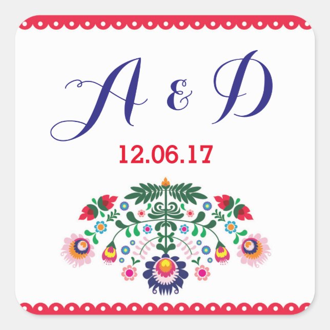 Fiesta Mexican Floral Round Stickers Red Label (Front)