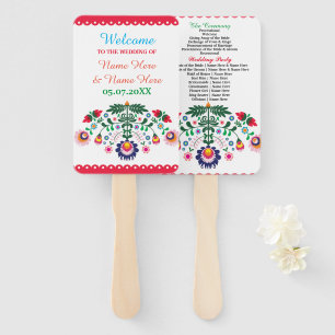 Fiesta Mexican Floral Wedding Programme Hand Fan
