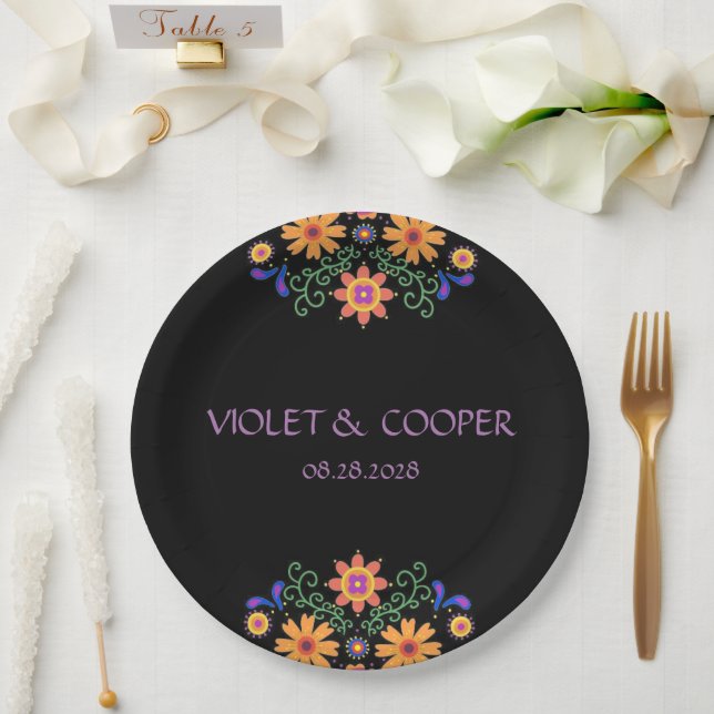 Fiesta Mexican Florals Wedding Paper Plate (Wedding)