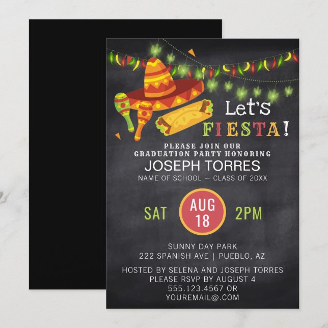 Fiesta Mexican Graduation Party Chalkboard Invitation (Front/Back)
