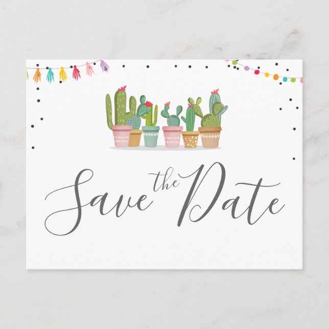 Fiesta Mexican Pastel Summer Cactus Save The Date Announcement Postcard (Front)