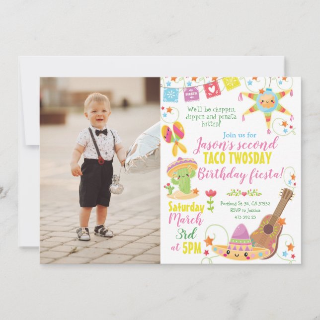 Fiesta Mexican Pinata Taco Twosday Birthday Invitation (Front)