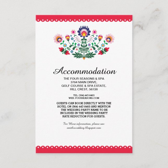 Fiesta Mexican Red Accommodation Wedding Cards (Front)