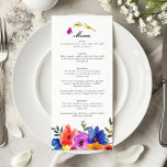 Fiesta Mexican Spanish Colourful Floral Wedding Menu<br><div class="desc">Add a splash of vibrant culture to your wedding with our Fiesta Mexican Spanish-inspired floral wedding menu. This beautifully designed menu is adorned with floral patterns in a riot of bold colours—rich reds,  sunny yellows,  bright blues,  and lush greens—that capture the essence of a lively Mexican fiesta.</div>