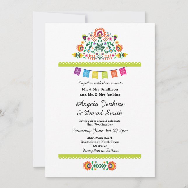 Fiesta Mexican Wedding Party Colourful Invitation (Front)
