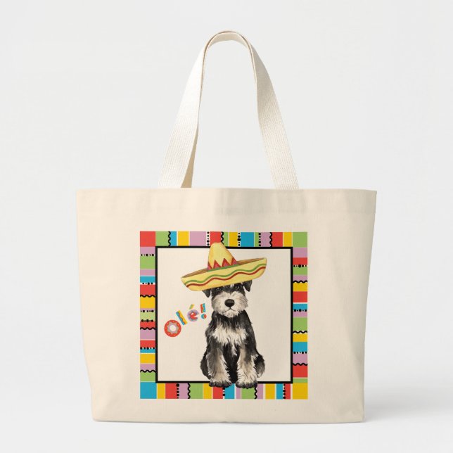 Fiesta Miniature Schnauzer Large Tote Bag (Front)
