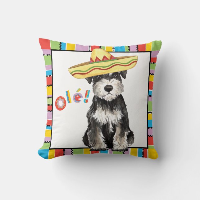 Fiesta Miniature Schnauzer Throw Pillow (Front)