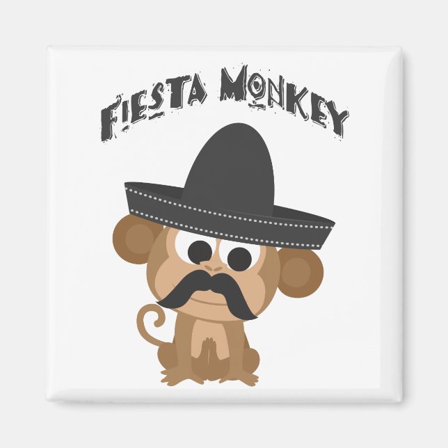 Fiesta Monkey with a Mustach and Mexican Sombrero Magnet (Front)