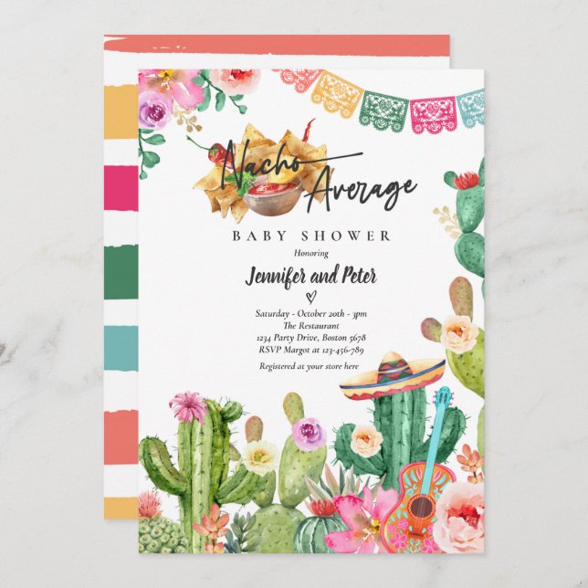 Fiesta Nacho Average Baby Shower Cactus Mexican Invitation (Front/Back)