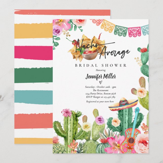 Fiesta Nacho Average Bridal Shower Cactus Mexican  Invitation (Front/Back)