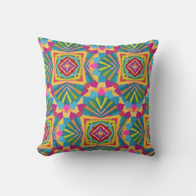 Fiesta of Colours!  Mandala Design Throw Pillow (Front)