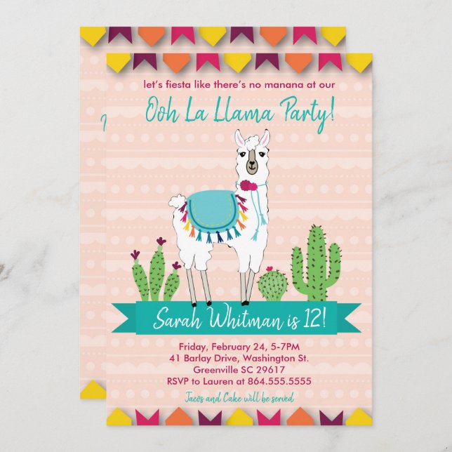Fiesta, Ooh La Llama Birthday Invitation (Front/Back)