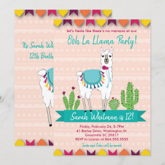 Fiesta, Ooh La Llama Birthday Invitation