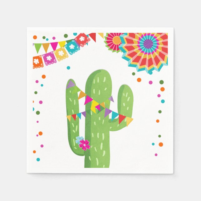 Fiesta Paper Napkin Mexican Cactus Floral Birthday (Front)