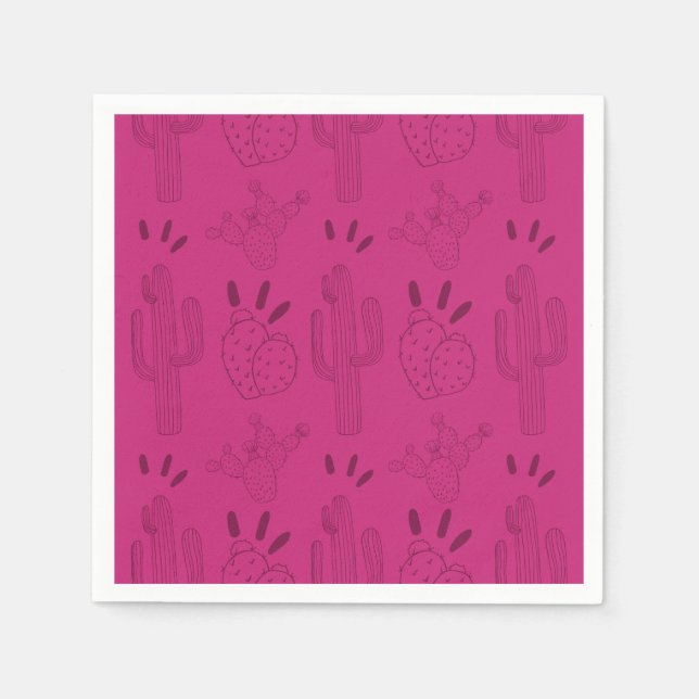 Fiesta Paper Napkin Mexican Cactus Floral Pink (Front)