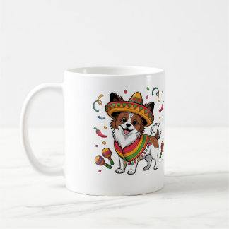 Fiesta Papillon Dog Wearing Sombrero and Sarape Coffee Mug