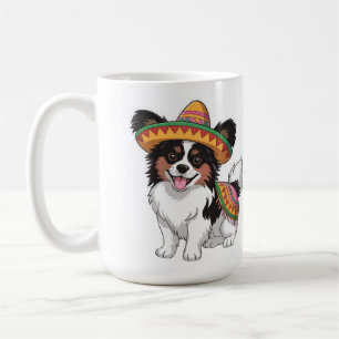 Fiesta Papillon Dog Wearing Sombrero and Sarape Coffee Mug