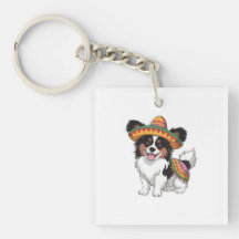 Fiesta Papillon Dog Wearing Sombrero and Sarape