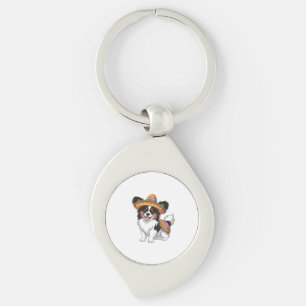 Fiesta Papillon Dog Wearing Sombrero and Sarape Keychain