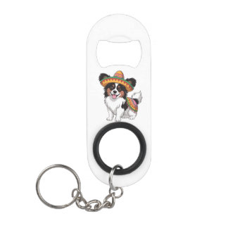 Fiesta Papillon Dog Wearing Sombrero and Sarape Keychain Bottle Opener