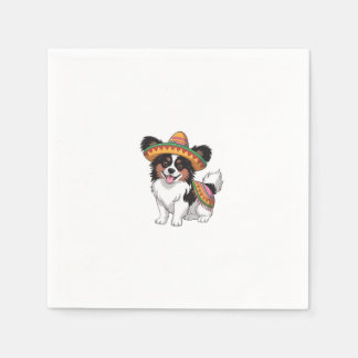 Fiesta Papillon Dog Wearing Sombrero and Sarape Napkin
