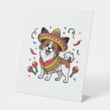 Fiesta Papillon Dog Wearing Sombrero and Sarape