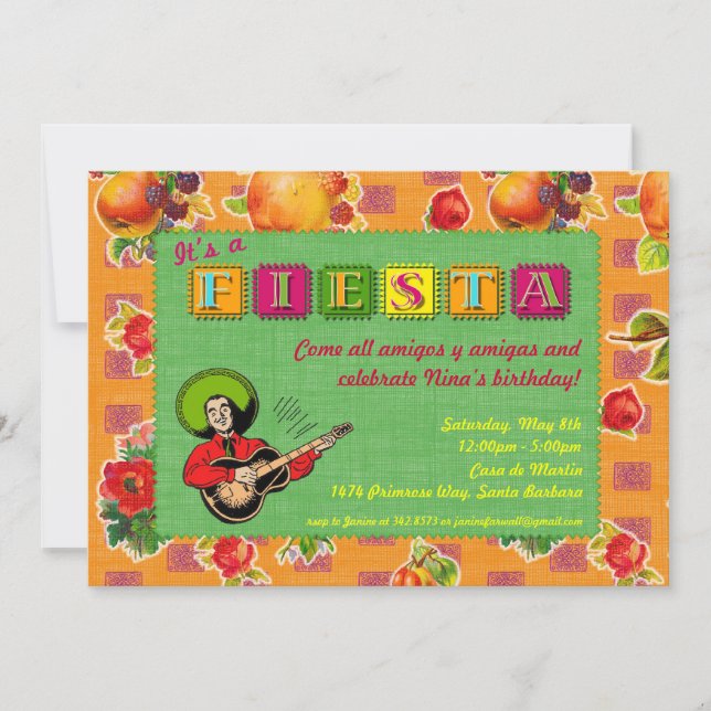 Fiesta Party Invitation - Mariachi Man Orange (Front)