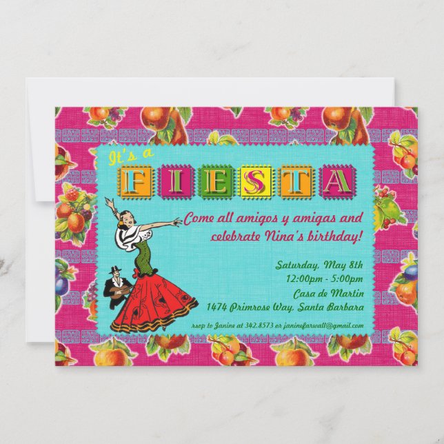 Fiesta Party Invitation - Mexican Dancer Magenta (Front)