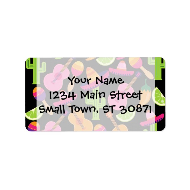 Fiesta Party Sombrero Cactus Limes Peppers Maracas Label (Front)