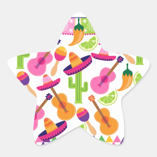 Fiesta Party Sombrero Cactus Limes Peppers Maracas Star Sticker (Front)