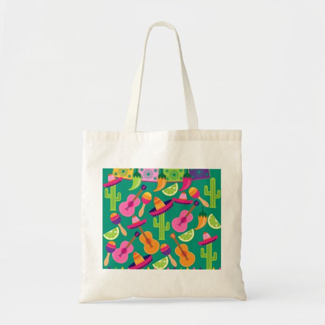 Fiesta Party Sombrero Limes Guitar Maraca Saguaro Tote Bag (Front)