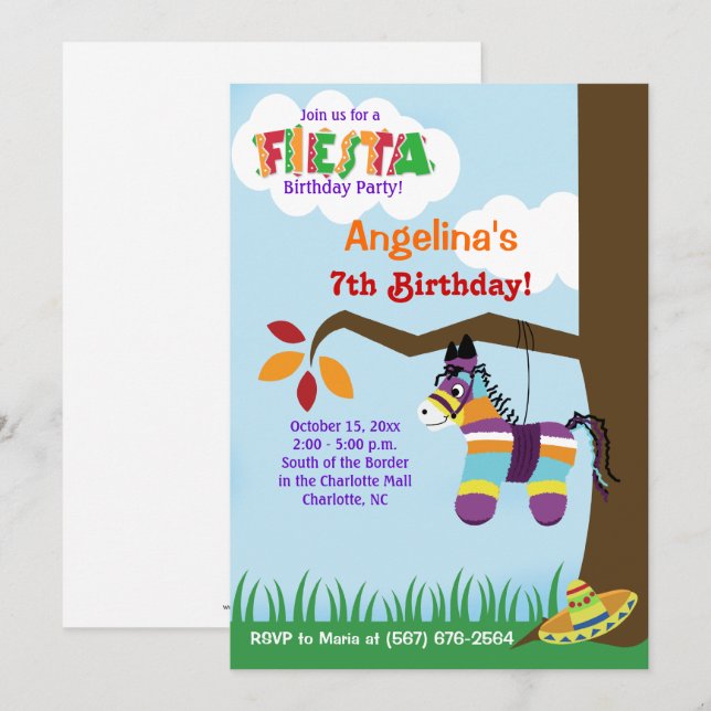 Fiesta Pinata Cinco de Mayo Invitations d'annivers (Devant / Derrière)