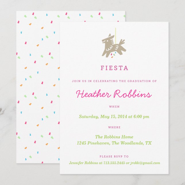 Fiesta Piñata Fun Graduation Party Invitations (Front/Back)