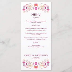 Fiesta Pink Birthday Shower Wedding Menu