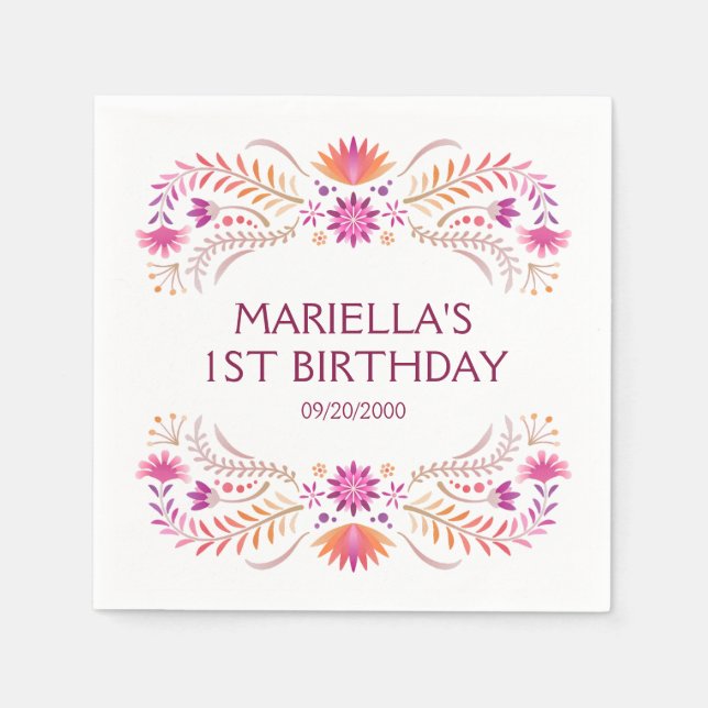 Fiesta Pink Birthday Shower Wedding Napkin (Front)