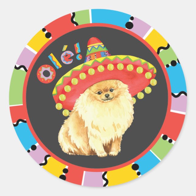 Fiesta Pomeranian Classic Round Sticker (Front)