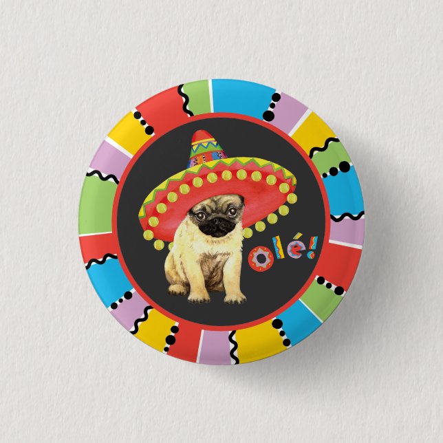 Fiesta Pug 1 Inch Round Button (Front)