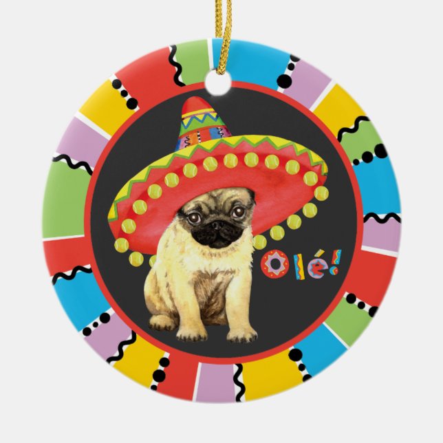 Fiesta Pug Ceramic Ornament (Front)