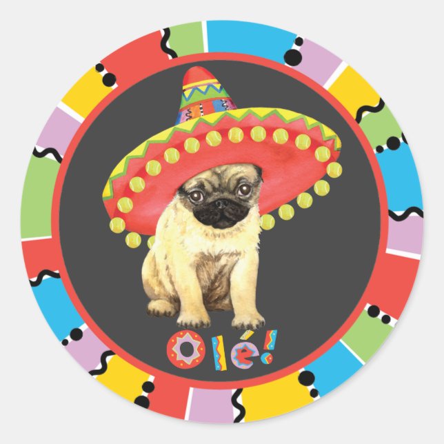 Fiesta Pug Classic Round Sticker (Front)
