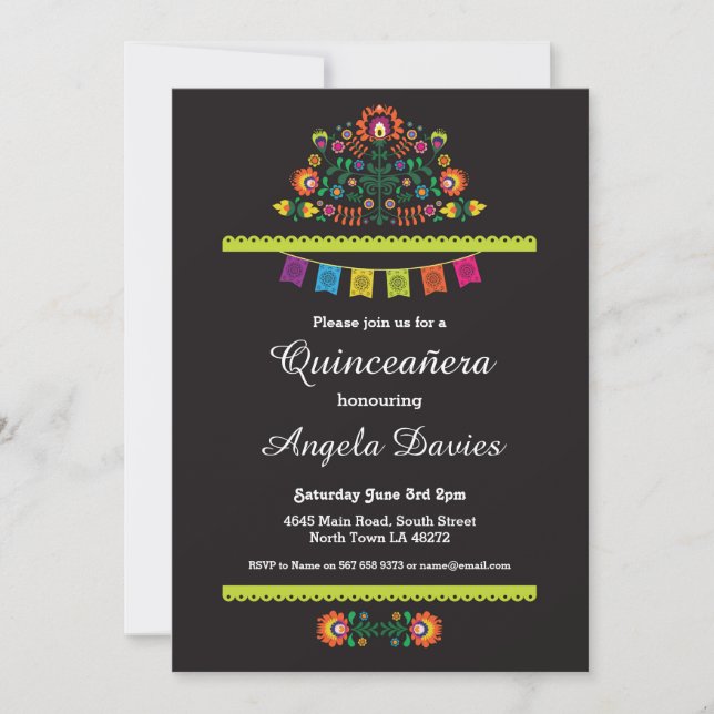 Fiesta Quinceañera Birthday Party Mexican Invite (Front)