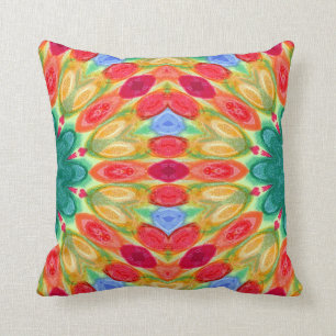 fiesta red, blue, green, yellow and orange batik throw pillow