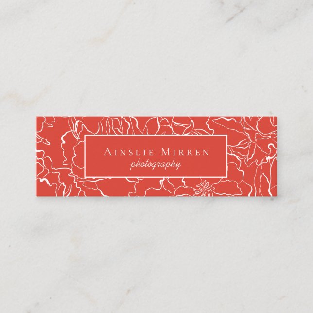 Fiesta Red Simply Floral Mini Business Card (Front)