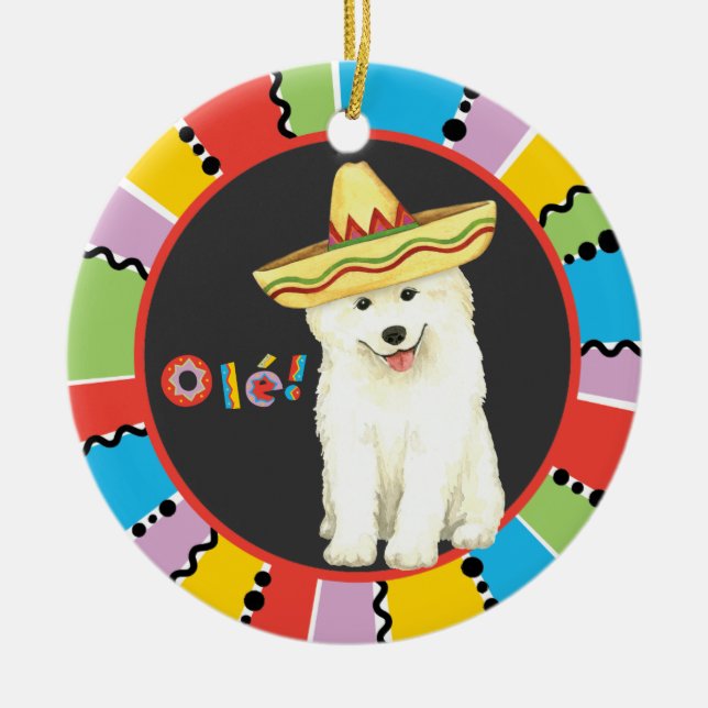 Fiesta Samoyed Ceramic Ornament (Front)