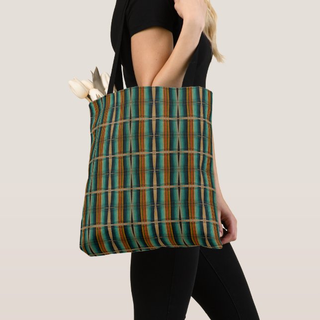 Fiesta Serape Stripes Ethnic Pattern Teal Tote Bag (Close Up)