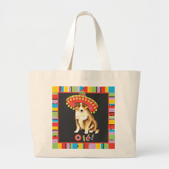 Fiesta Sheltie Large Tote Bag (Front)
