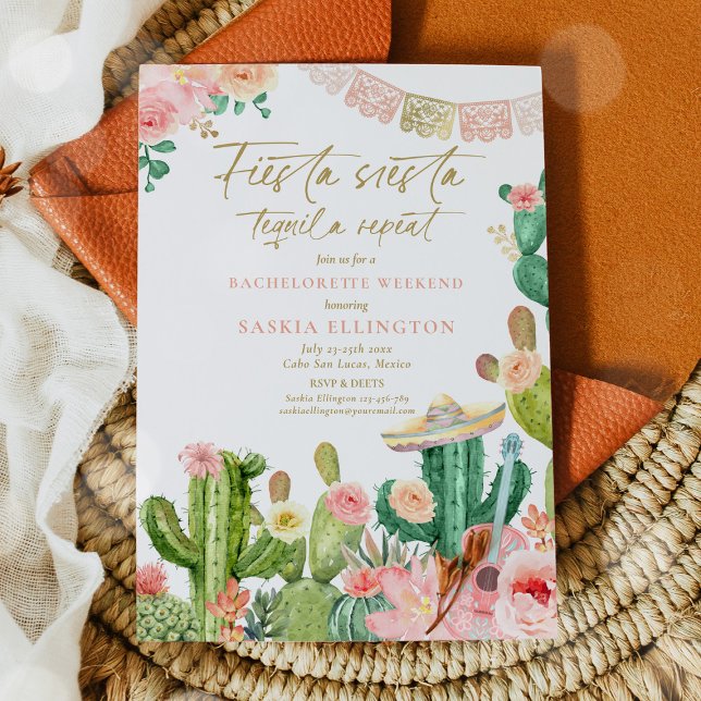 Fiesta Siesta Tequila Repeat Bachelorette Party Invitation (Creator Uploaded)