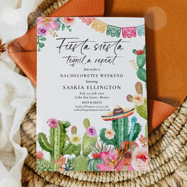 Fiesta Siesta Tequila Repeat Bachelorette Party Invitation (Creator Uploaded)
