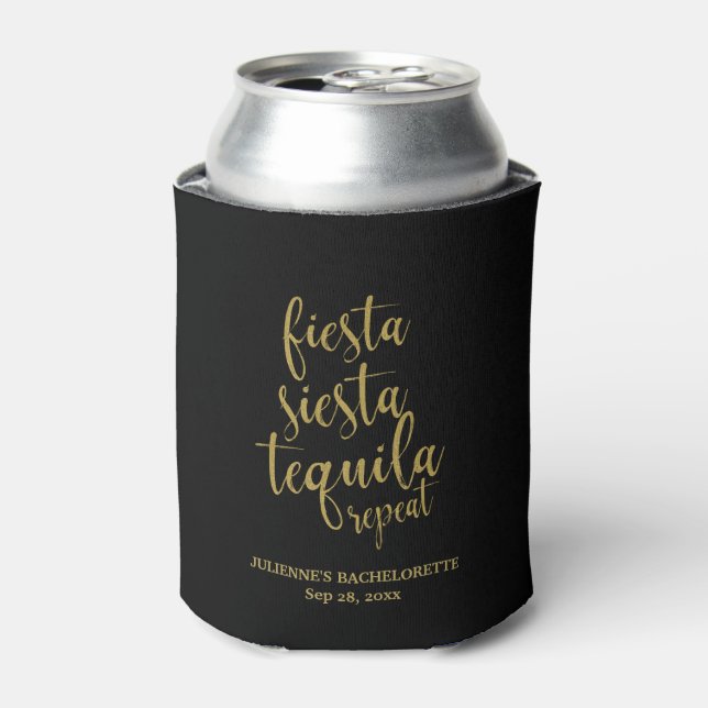 Fiesta Siesta Tequila Repeat Glitter Bachelorette Can Cooler (Can Front)