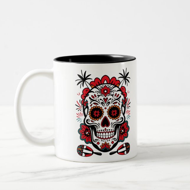 Fiesta Skull Vibes Two-Tone Coffee Mug (Left)